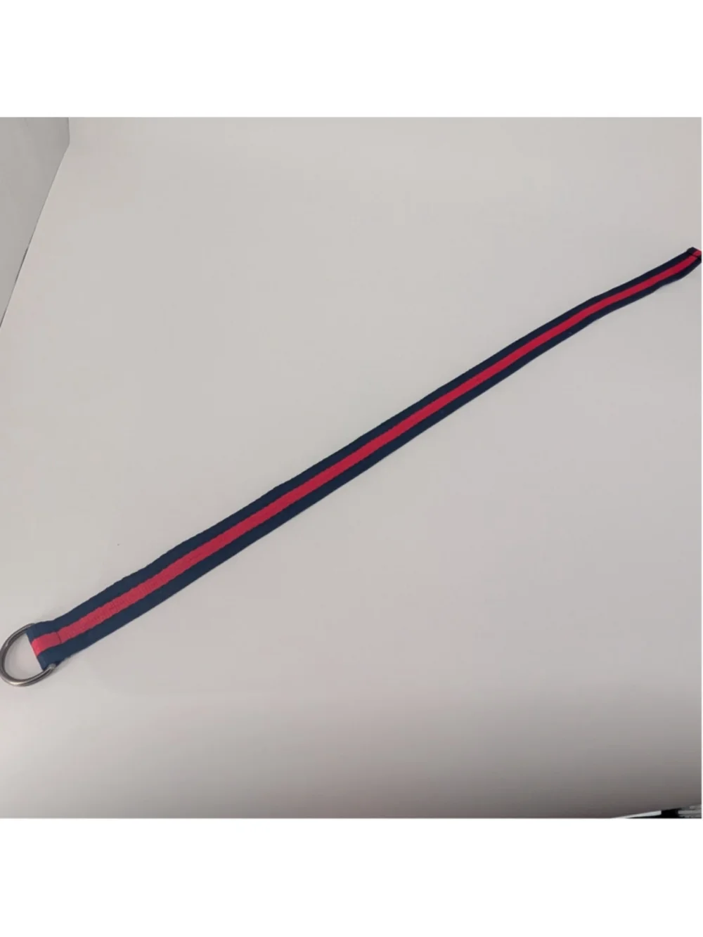 Unisex Navy Red Striped D Ring Belt 46 Inch Preppy Webbing Varsity Stripe Golf